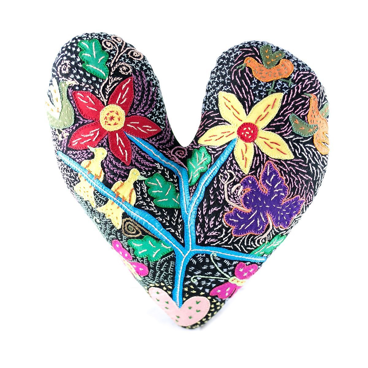 Heartworks Embroidered Heart Cushion - 2 Yellow Birds