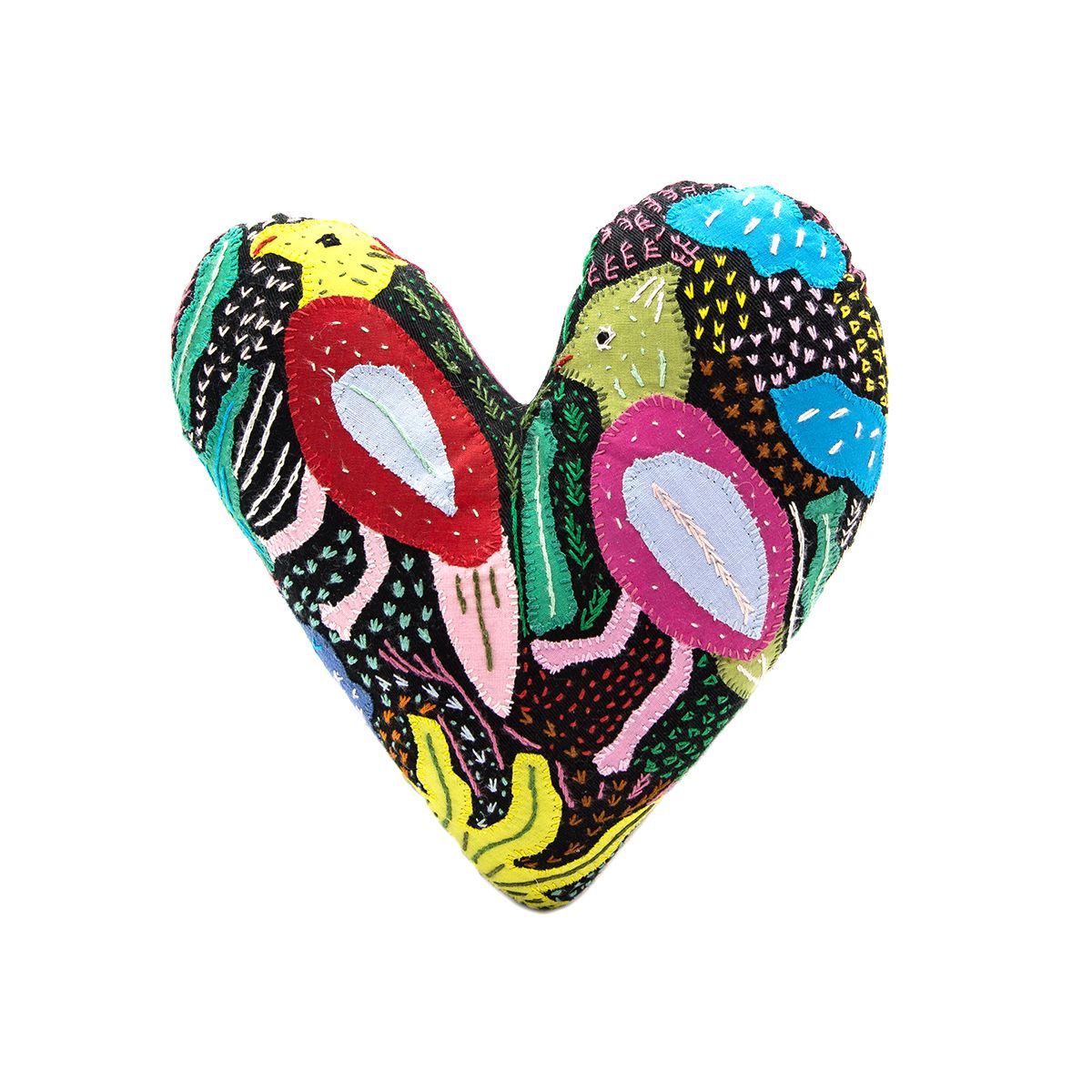 Heartworks Small Embroidered Heart Cushion - Birds