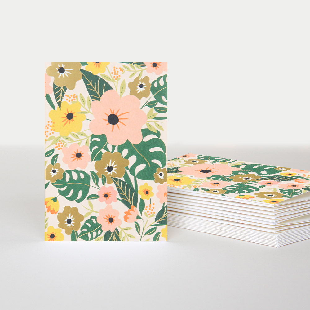 Caroline Gardner Foiled Notecards 10 Pack Tropical Flowers
