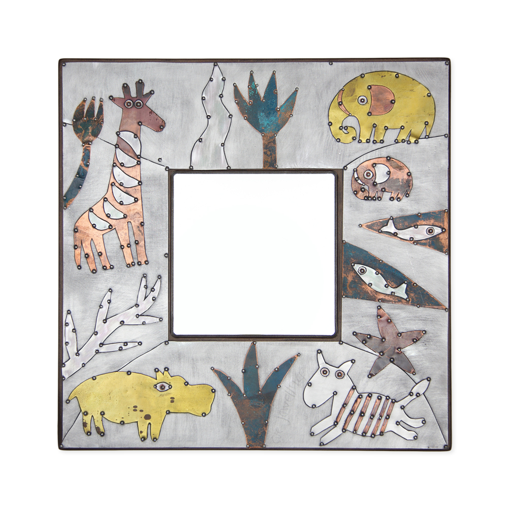 Sue Jowell Metals Small Square Mirror - Elephants & Giraffe