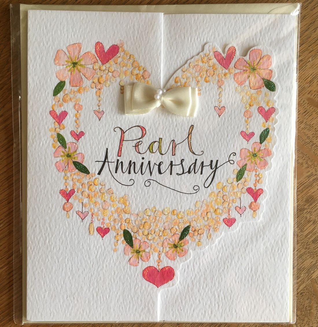 Rachel Ellen Pearl Anniversary Card - Die Cut Heart